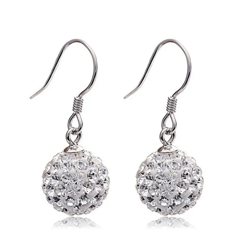 Real 925 Sterling Silver Original Jewelry Shambhala Crystals Zircon Ball Earrings for Women New Fashion Ear Gift Oorbellen