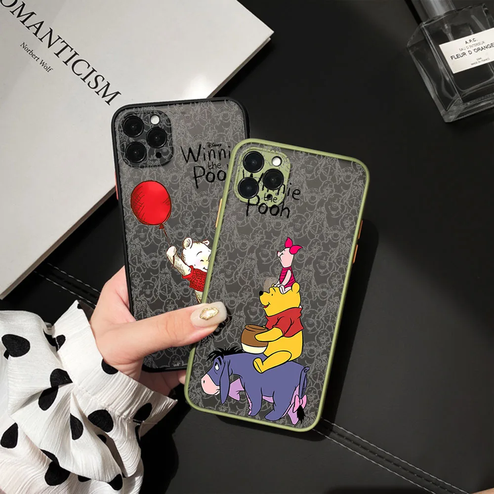 For Redmi Note 10 Pro 10s 9 9s 8 8t 7 a1 a2 9a 9c 10a 10c Xiaomi Mi 10t 9t Winnie the Pooh Cute Frosted Translucent Phone Case