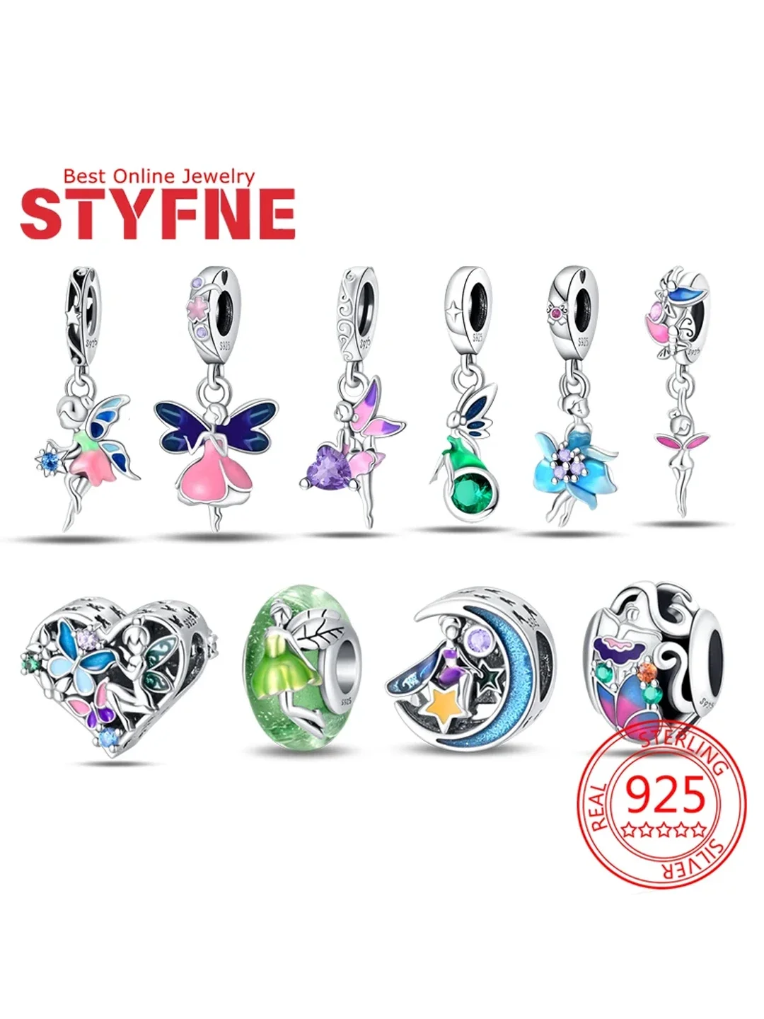 

Anniversary 925 Sterling Silver Chaems Butterfly Flower Girl Beads Fit Bracelet Necklace Bead Jewelry Making Fine Jewelry Gift