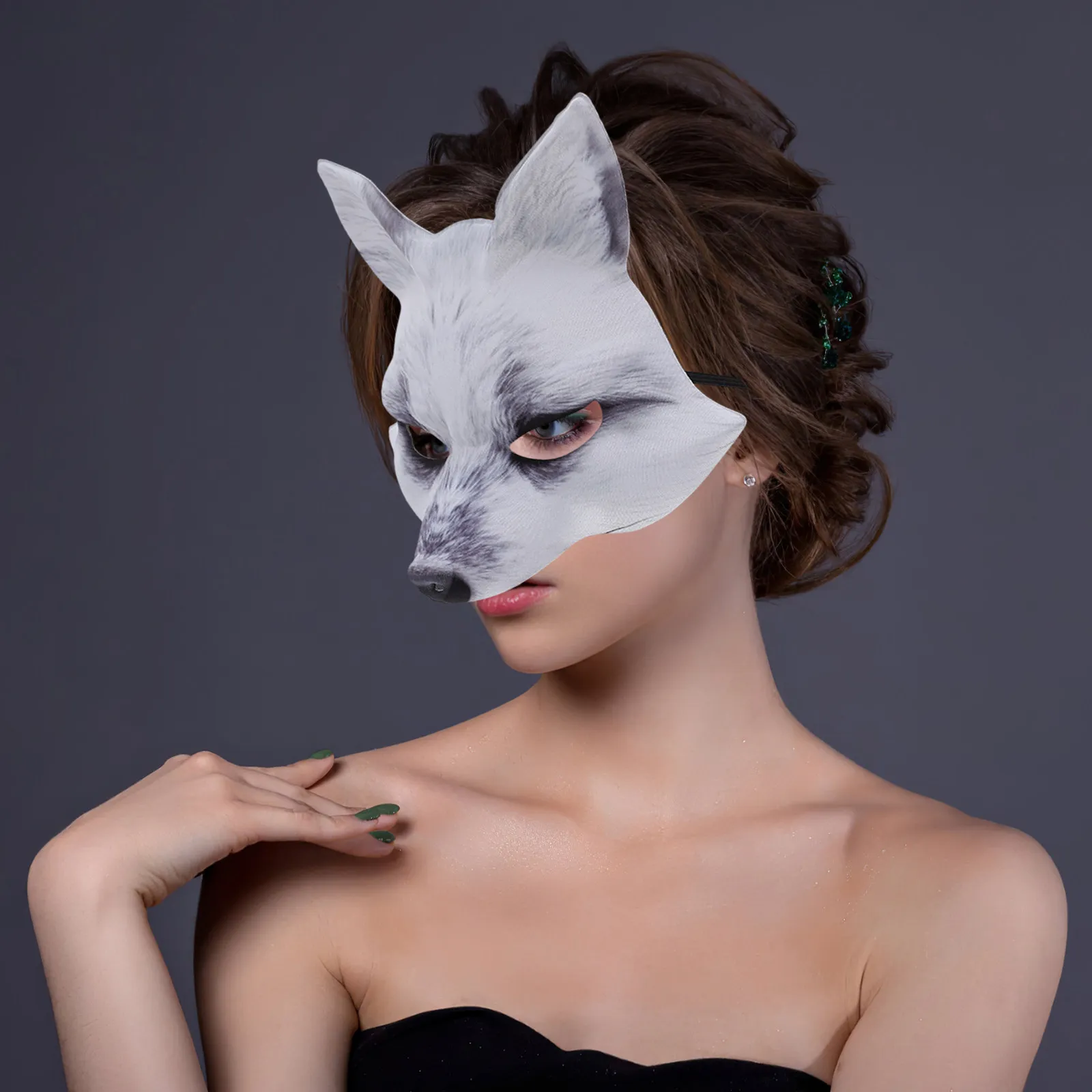 

White Fox Themed Half Mask Premium Lightweight Eva for Masquerade Carnival Halloween Party Dancing Performance Standout Fashion