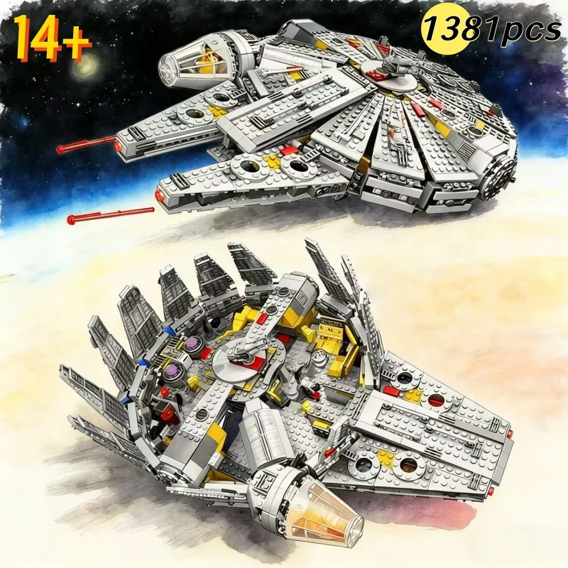 Zestaw klocków konstrukcyjnych Model Kosmicznego Statecznika Wojennego Millennium 1381 Elementów Obcy MINI 75105 Figurka Falcon Kreatywne Klocki Zabawka Konstrukcyjna Prezent