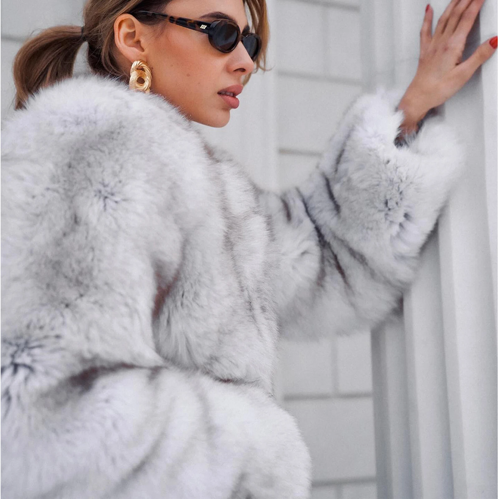 White Natural Fox Fur Jacket Winter Women Outwear High Quality Genuine Whole Skin Fox Fur Coats Luxury Woman Fur Overcoats