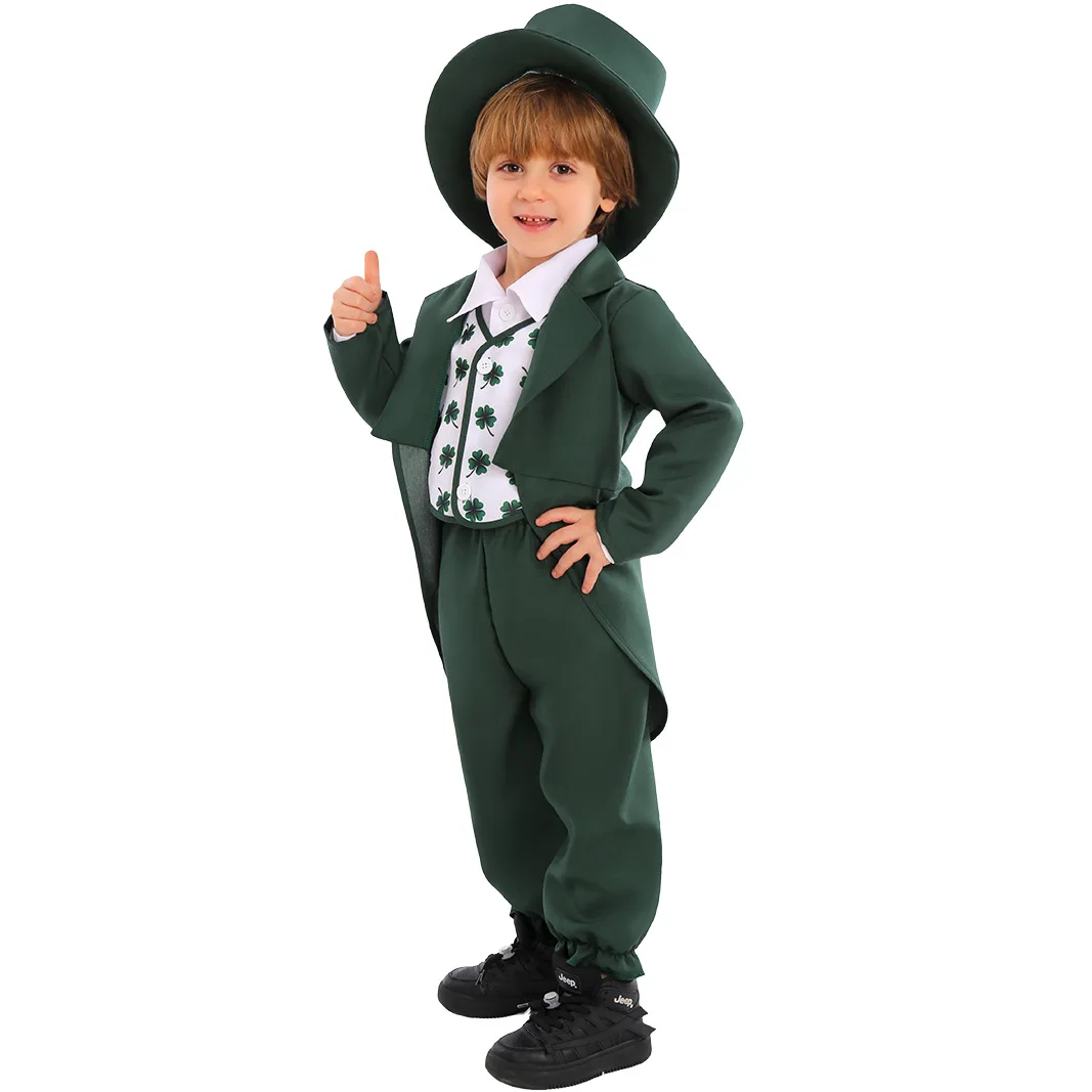 Children St. Patrick's Day Green Irish School Festival Party Stage Performance Costume Kids Halloween Dress Up Outfit