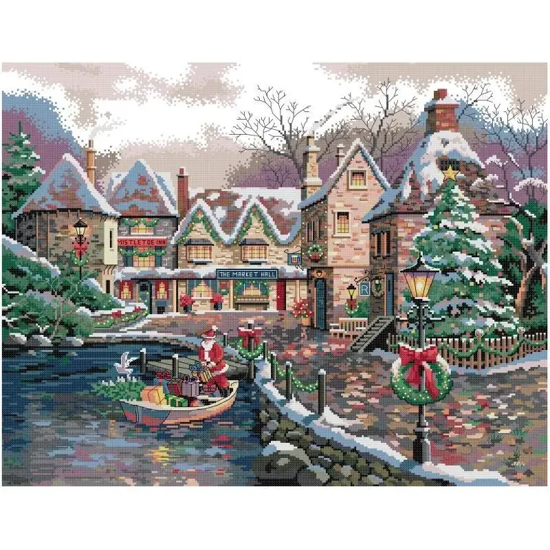 Christmas Series Winter Scenery Cross Stitch Kit Aida 14/11/16 CT Canvas Printed Fabric Embroidery Kit Set DIY Home Decor Gifts