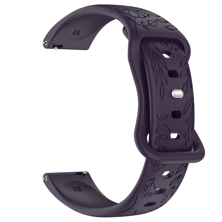 3D Gesneden Bloemen Premium Siliconen Horlogeband Rubberen Horlogeband 18mm 20mm 22mm Universele Horlogeband Vervanging horlogeband