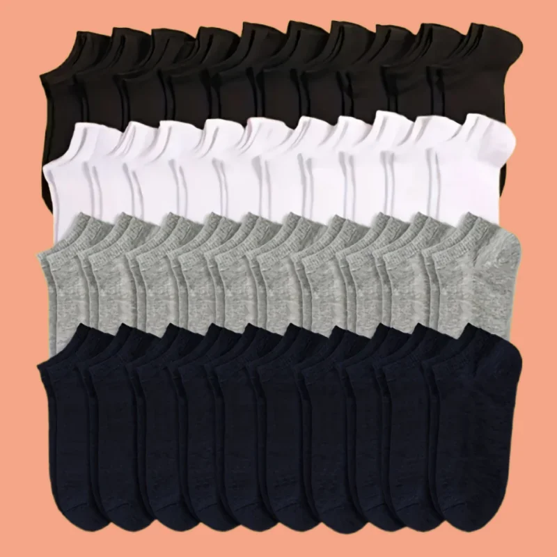 Chaussettes Bateau pour Hommes et Femmes, Décontractées, Douces, Légères, Coupe Basse, Courtes, Rinçage, Haute Qualité, Mode, Solides, Gris en Vrac, 10 Paires, 20/40 Paires