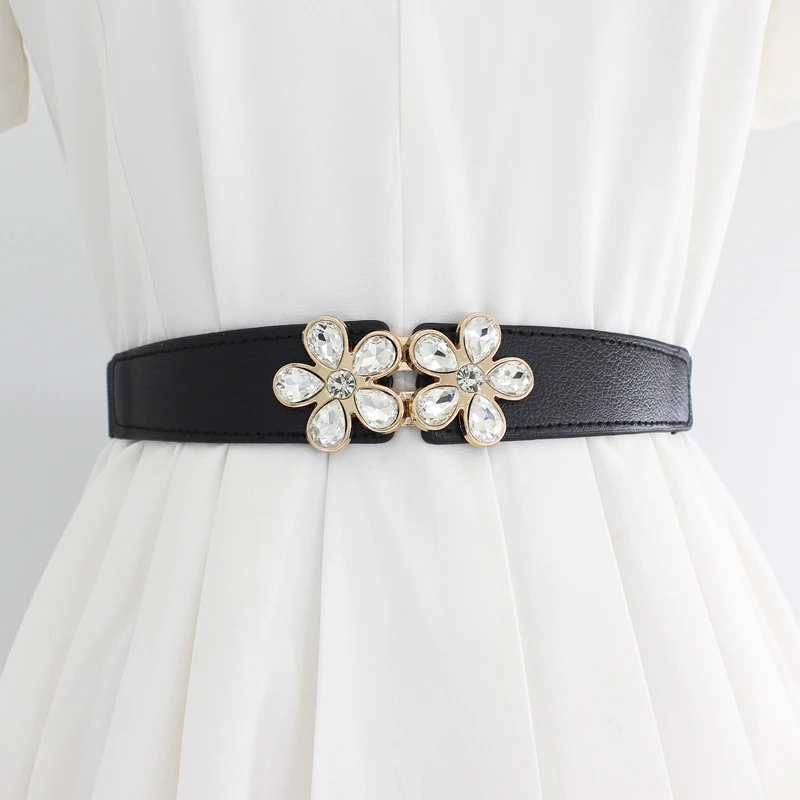 Fashion 63*2.5 cm Vintage Elastic Stretch Waistband Crystal Belt Cinch Waist Women Wide Waist Belt Cummerbunds Female Belt