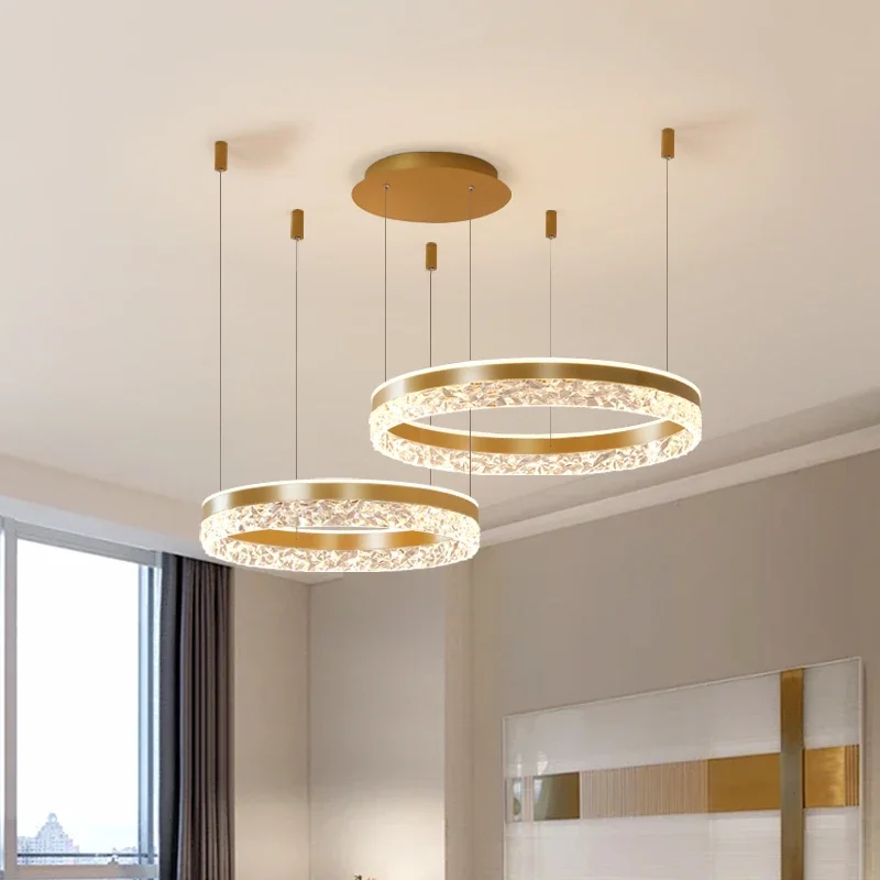 Creative LED Rings Chandelier Minimalist Acrylic Living Room Hanging Light Bedroom Light High-end Kitchen Luxury Pendent Lamp
