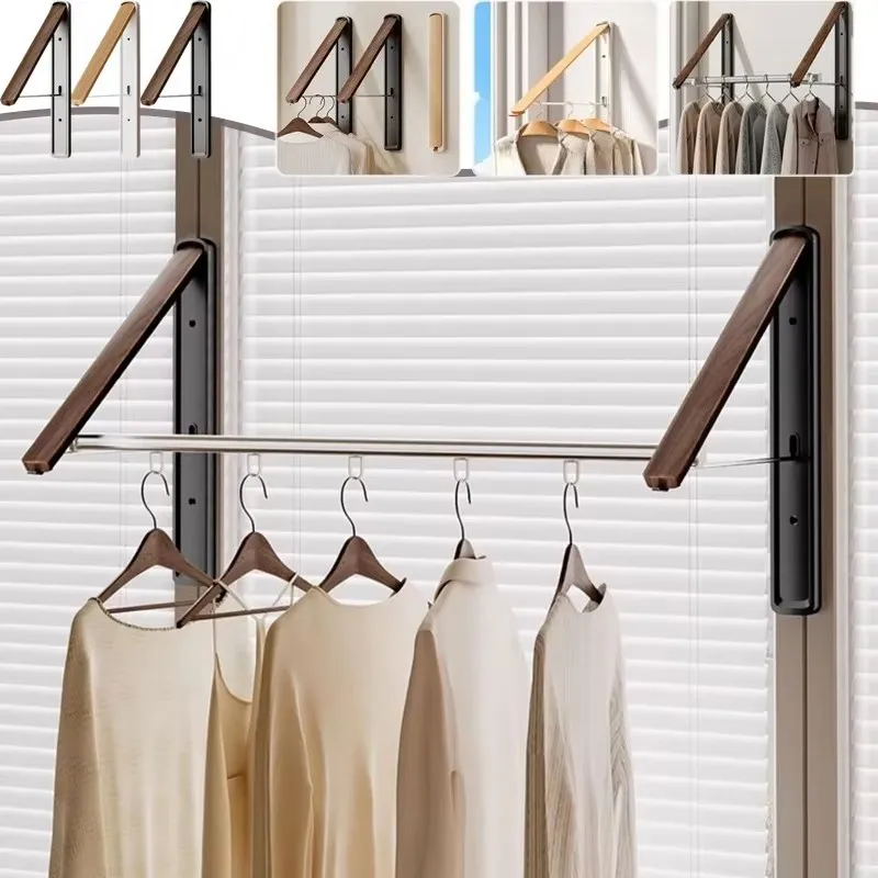 Invisible Folding Clothes Drying Rack Stretchable Home Window Balcony No Drill Wall Mounted Pole for Hanging Clothes