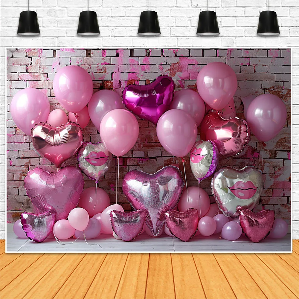 Mocsicka fotografia sfondo Graffiti muro di mattoni amore cuore palloncino rosa sfondo di san valentino bambino bambini servizio fotografico puntelli