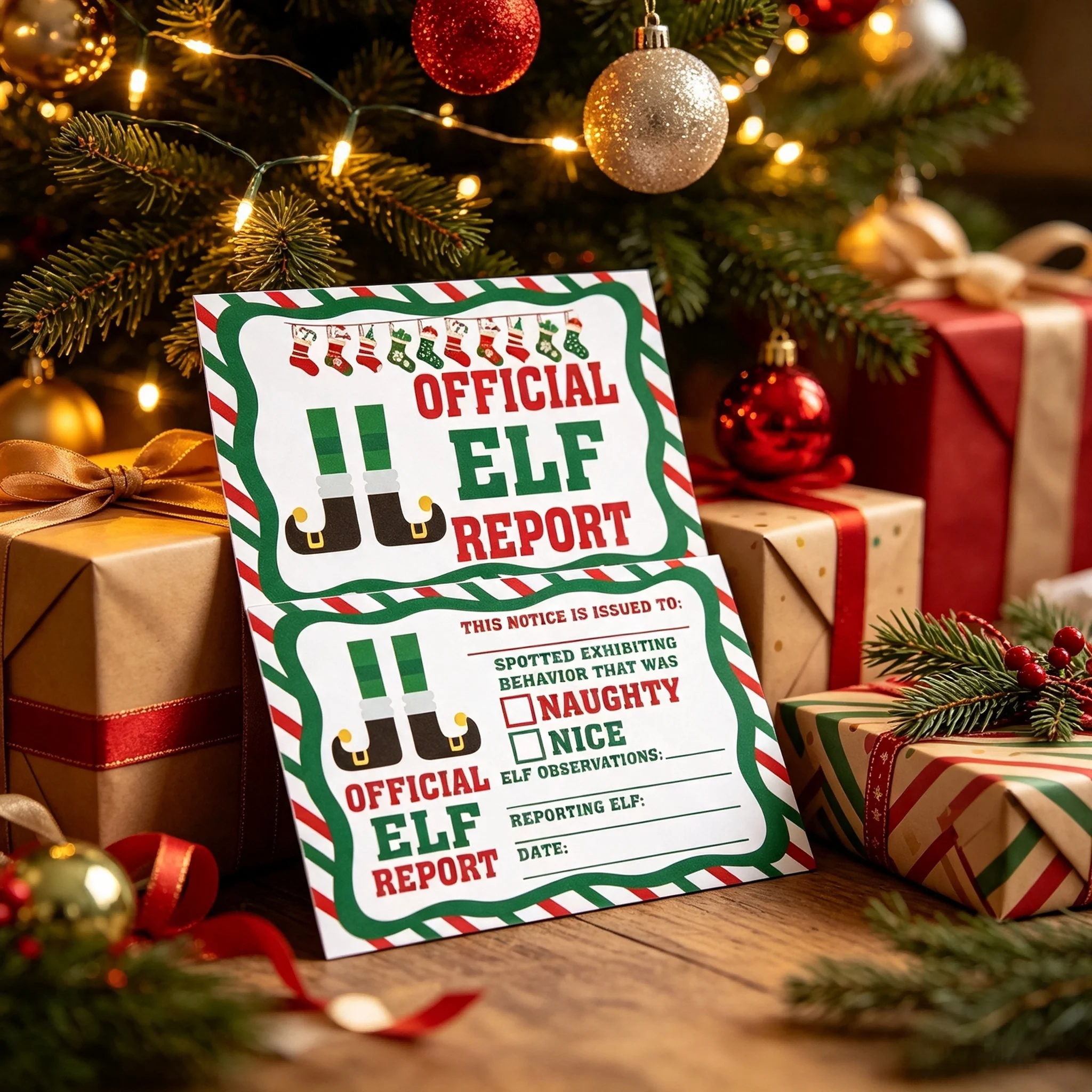 4x6 Inch Official Elf Behavior Report Christmas Cards - Winter Holiday Kids Activity Elf Christmas Stationery Xmas Note Cards