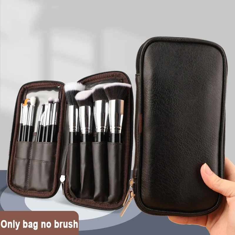 Black Waterproof Double Zipper Makeup Brushes Case Women Cosmetic Bags Portable Travel PU Brush Holder Storage Bags Makeup Case