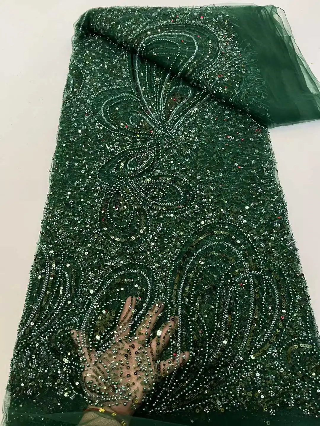 Nowa Modna Czerwona Koronka Wysokiej Jakości Siatka z Cekinami Haftowana Francuska Nigeryjska Koronka z Koralikami na Suknię Ślubną 5Y AH1396