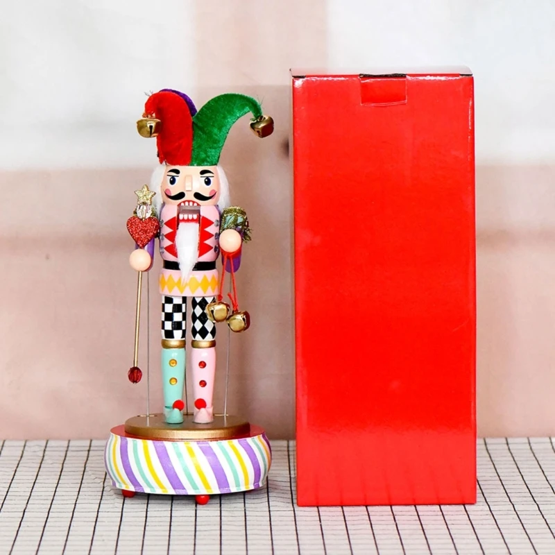 Wooden Clown Nutcrackers Figurine Music Box Manual Wind Up Mechanism No Battery Need Musical Ornament Christmas Gift best sale