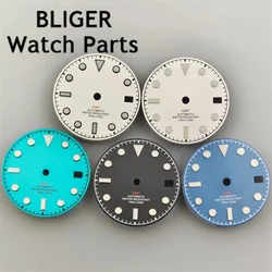 BLIGER 29mm Dial Black Blue White Dial Black Orange GMT Text C3 Green Luminous Fit NH34 Movement Watch parts replacement