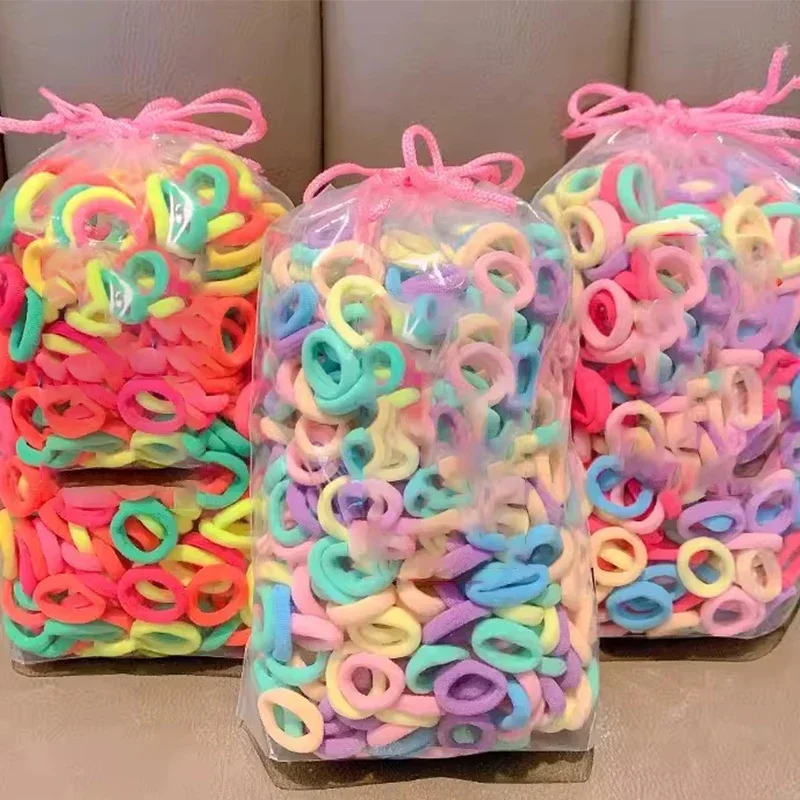 100/200/300Pcs Korean INS Style Colorful Nylon Elastic Hair Bands Ponytail Hold Hair Tie Rubber Bands Scrunchie Hair Accessories