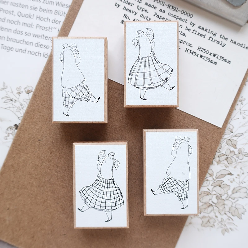 Lovely  Lifting Girls Wooden Rubber Stamp Set DIY Scrapbooking Photo Album Card Making Wood Seal