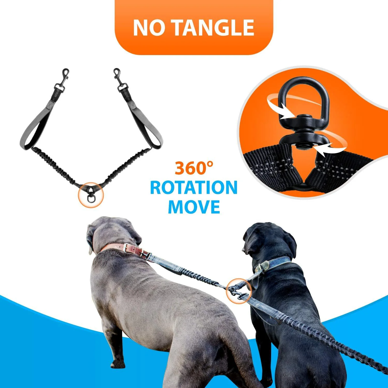 Hands Free Double Dog Leash for Medium and Large Dogs Dog Leash for 2 Dogs with Padded Handles Reflective Stitches No Pull