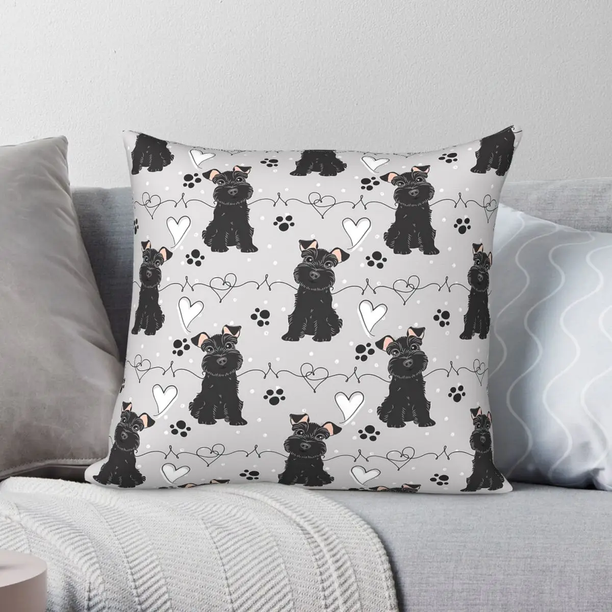Love Black Miniature Schnauzer Square Pillowcase Polyester Linen Velvet Printed Zip Decor Home Cushion Case 45x45