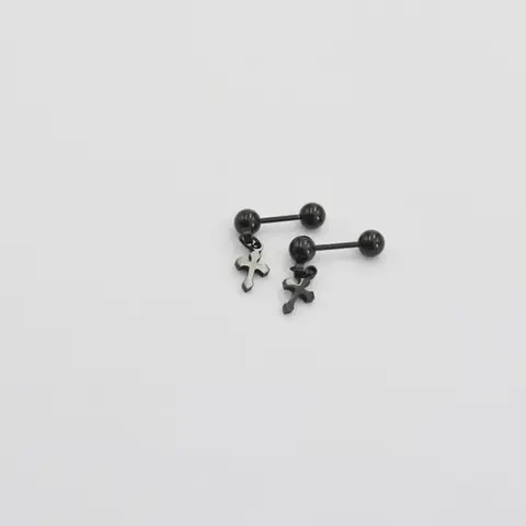 Cute Small Glossy Steel Cross Charm Drop Earring Women Men Gold Color Bar Double Side Screw Helix Ear Cartilage Piercing Jewelry