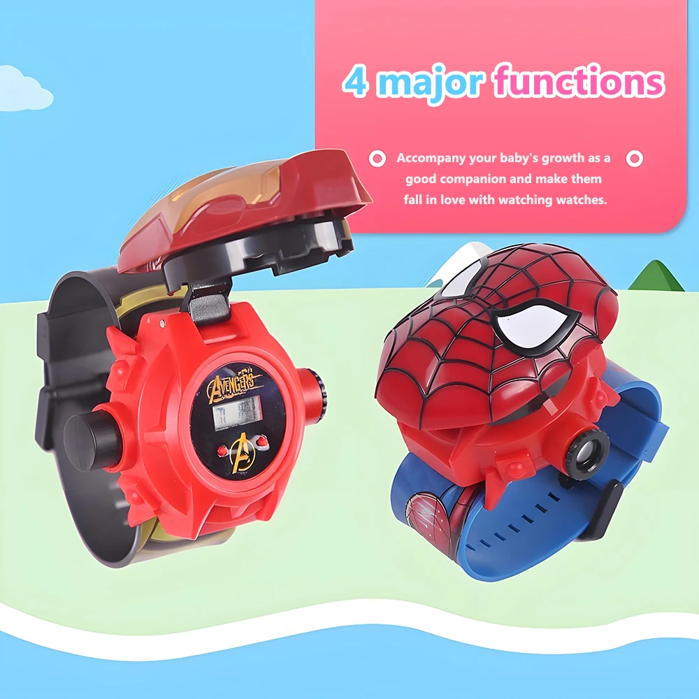 الأطفال أنيمي ووتش اللعب سبايدرمان الرجل الحديدي هالك فروزن 24 الكرتون نمط الإسقاط ساعة إلكترونية هدية للأطفال