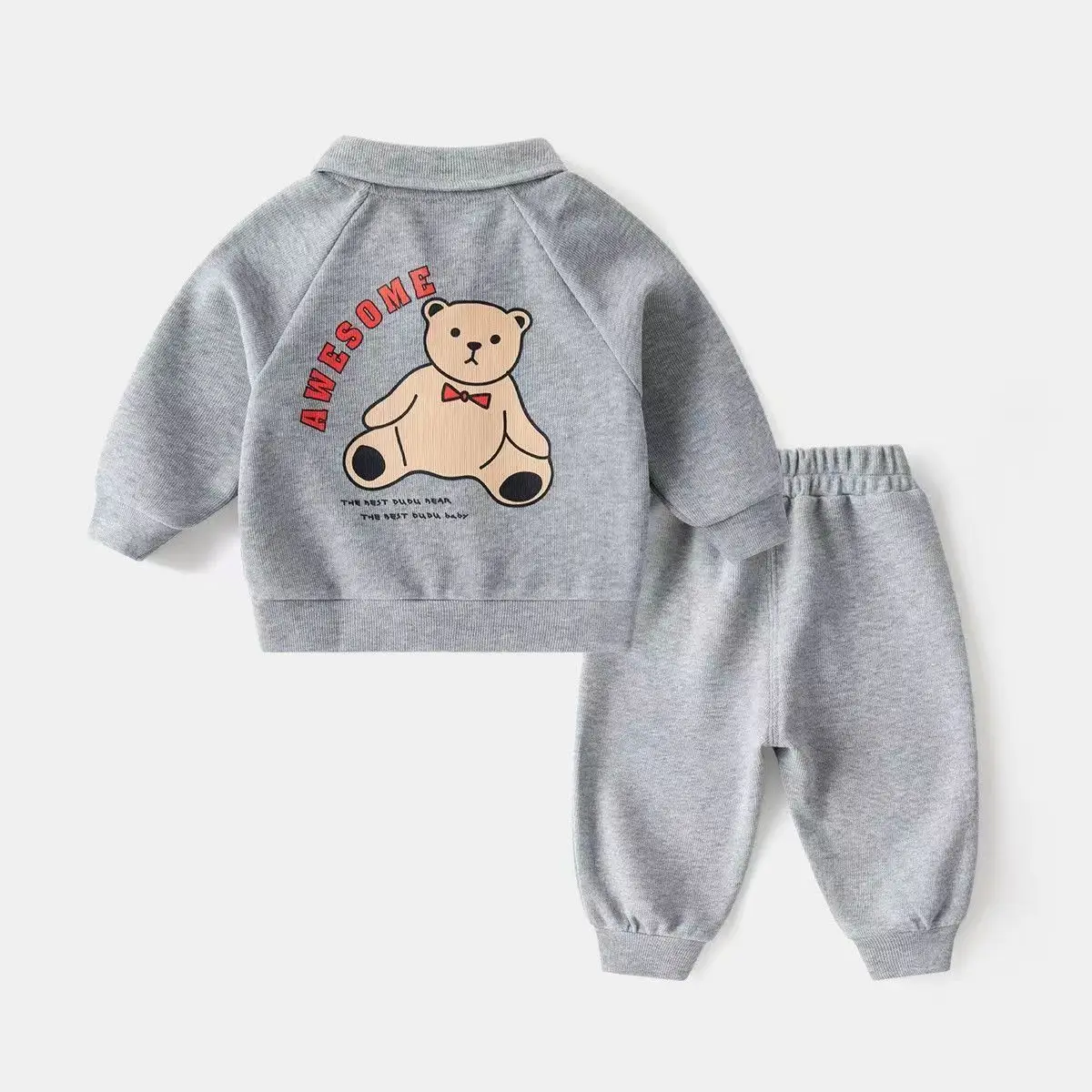 Baby-Sweatshirt-Kleidungssets 2026 Herbst Kleinkind Jungen Mädchen Süßer Bären-Print Halb-Reißverschluss Pullover+Hose 2-teiliges Kinder-Freizeit-Outfit – Detail 5