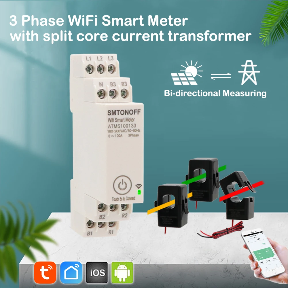 WIFI Tuya 100A Dreiphasiger Intelligenter Energiemonitor mit Externem Stromwandler CT 380V /415V 50Hz 60Hz – Detail 1