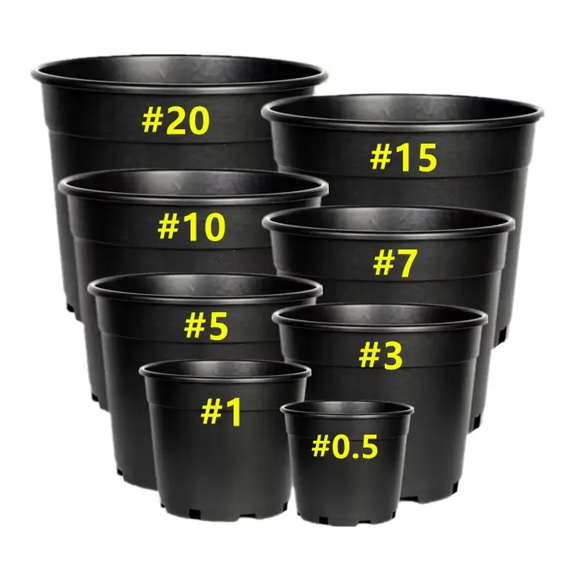 for 1 2 3 5 7 10 15 20 Gallon Black Plastic Pot Outdoor Nursery Plant Pots Cheap Garden Flower