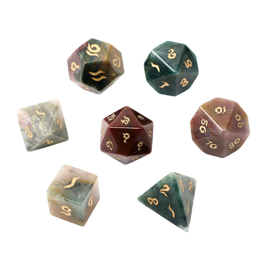 Natural India Agate Polyhedral DND Stone Dice Ornaments Jewelry Multiple Types Fonts To Choose From Accept Custom