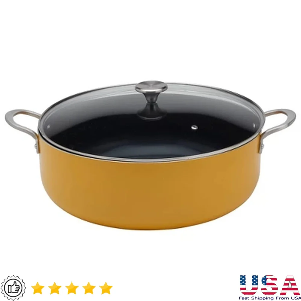 

10.5qt Family Cooker Durable Aluminum Nonstick Caldera with Tempered Glass Lid Ergonomic Handles Gas Electric Stovetops