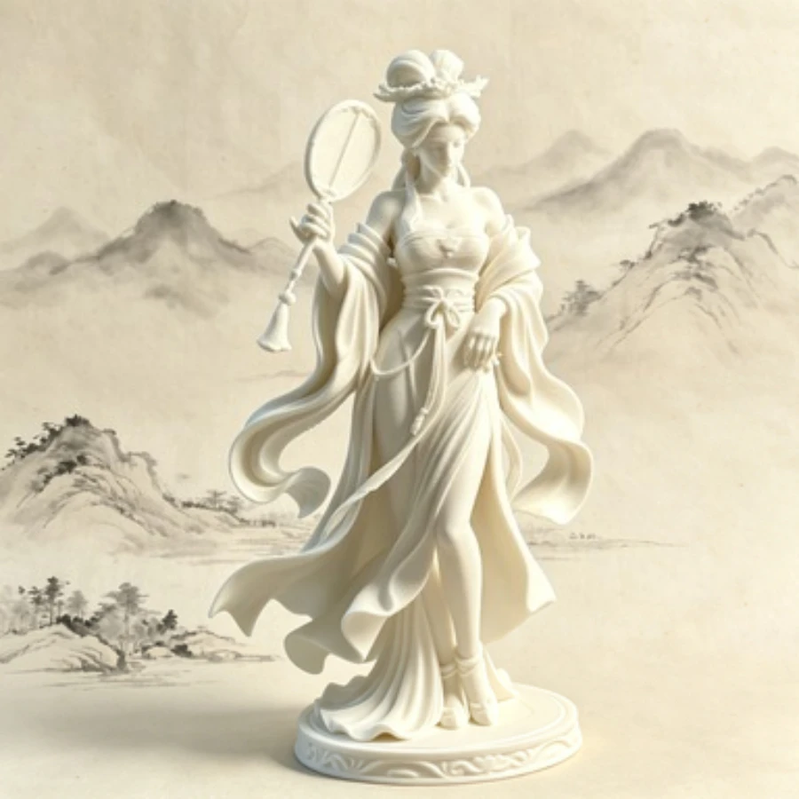 Classical Lady Holding Fan Statue White Porcelain Texture Elegant Hanfu Figurine Mini Sculpture Zen Home Tea Room Desktop Decor