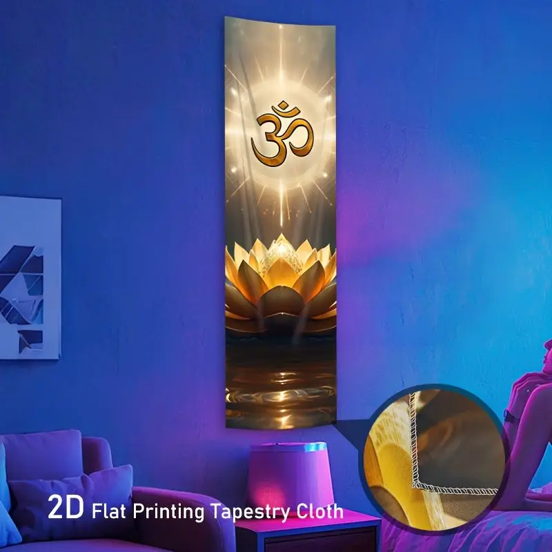 VIKAMA Amber Om Lotus Flower Sacred Mindfulness Vertical Tapestry Zen Long Wall Decor Home Accent Elegant Soft Durable Cozy Gift