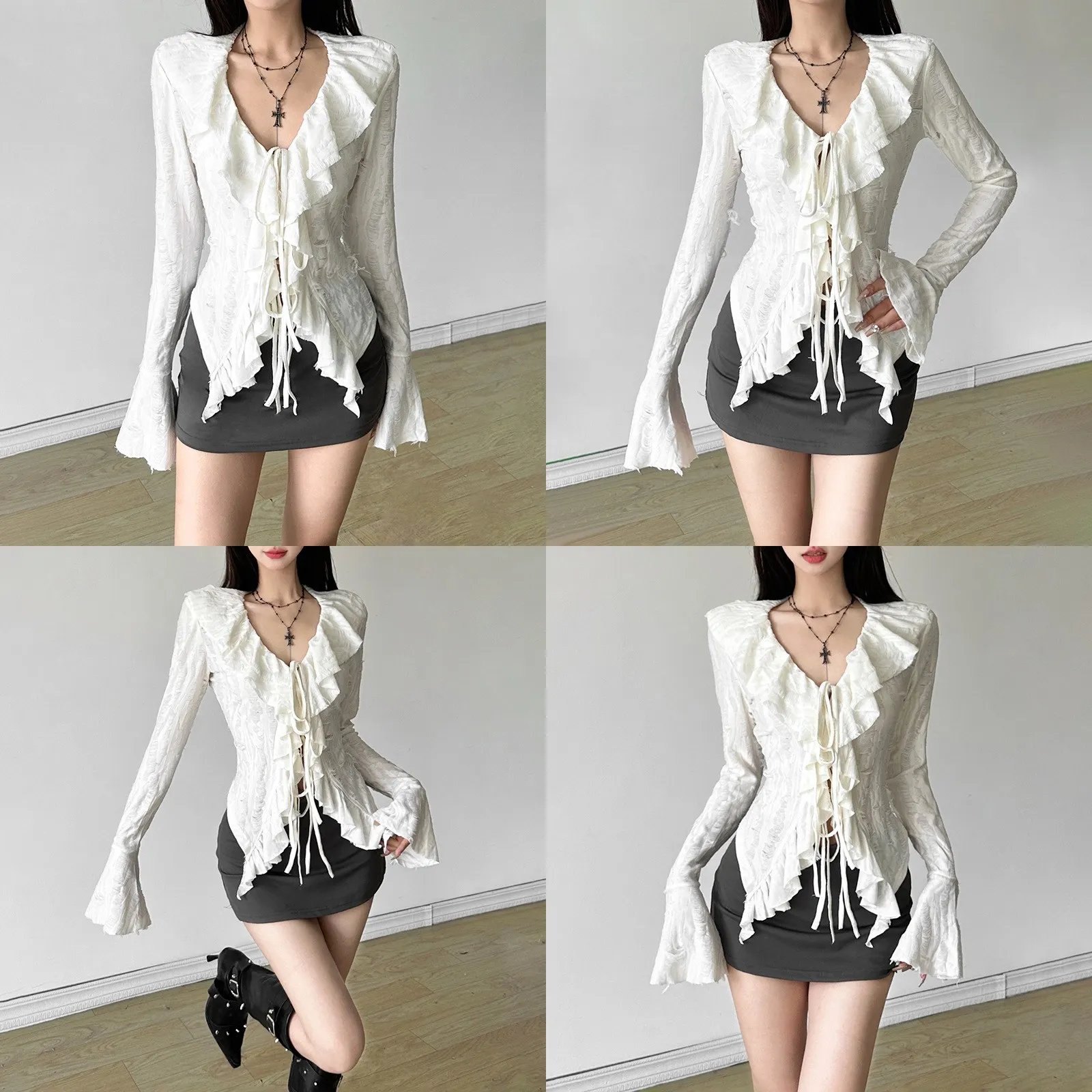 Sexy Knit Cardigan Coat Spring Summer V Neck Long Sleeve Fringe Blouse Top Tunic Tops Women Matching Set Evening Dress