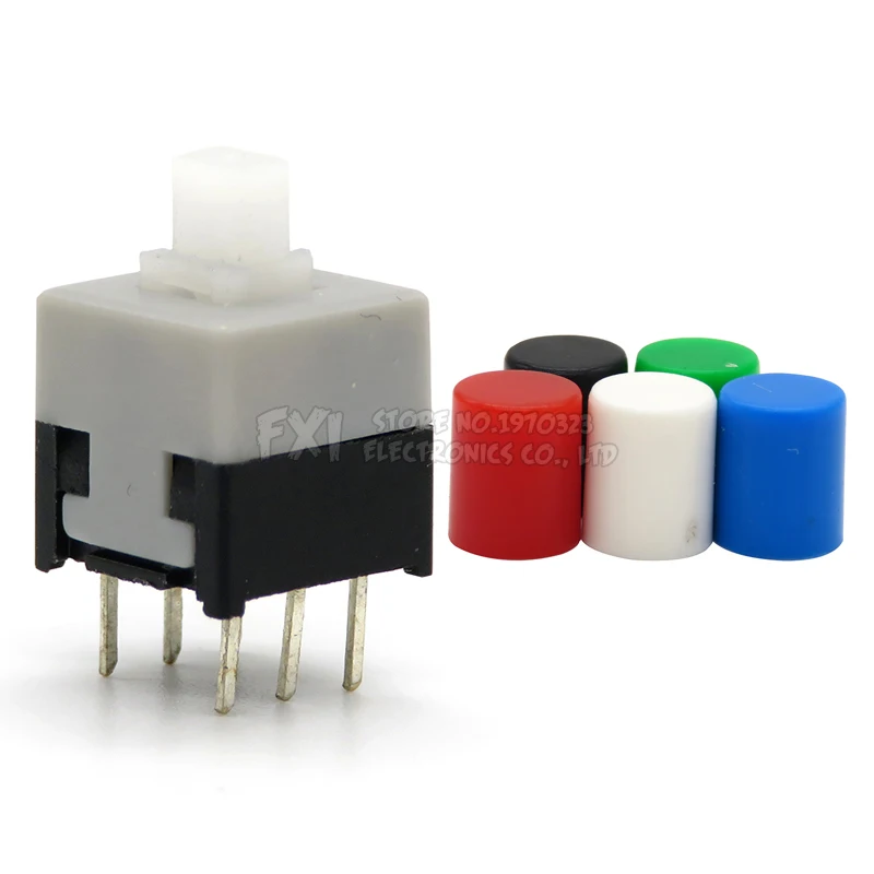 10Sets = 20PCS 8.5*8.5mm with cap Locking Latching Push Tactile Power Micro Switch Kit 6 Pin Button Switches 8.5x8.5mm