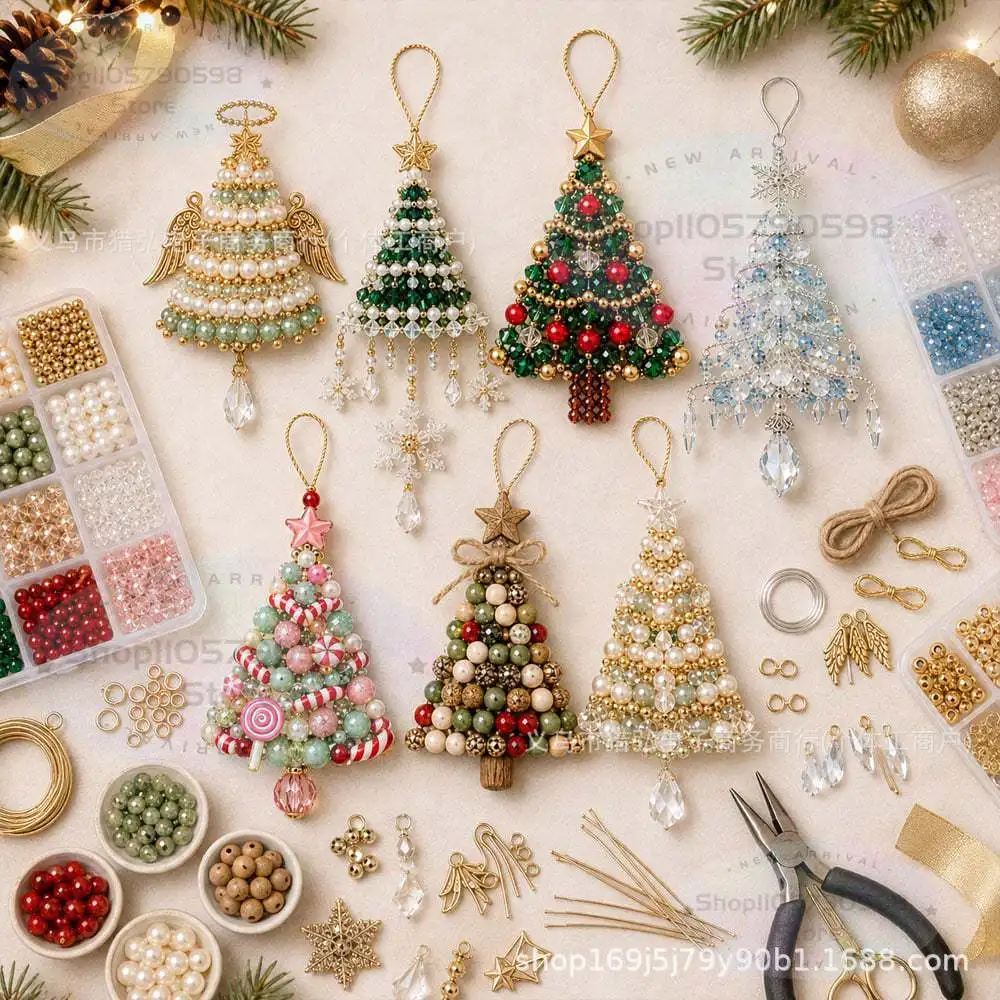DIY Christmas Tree Beaded Ornament Kit,Pearl Crystal Holiday Craft,Festive Charms, Beginner-Friendly Beading,Christmas Decor