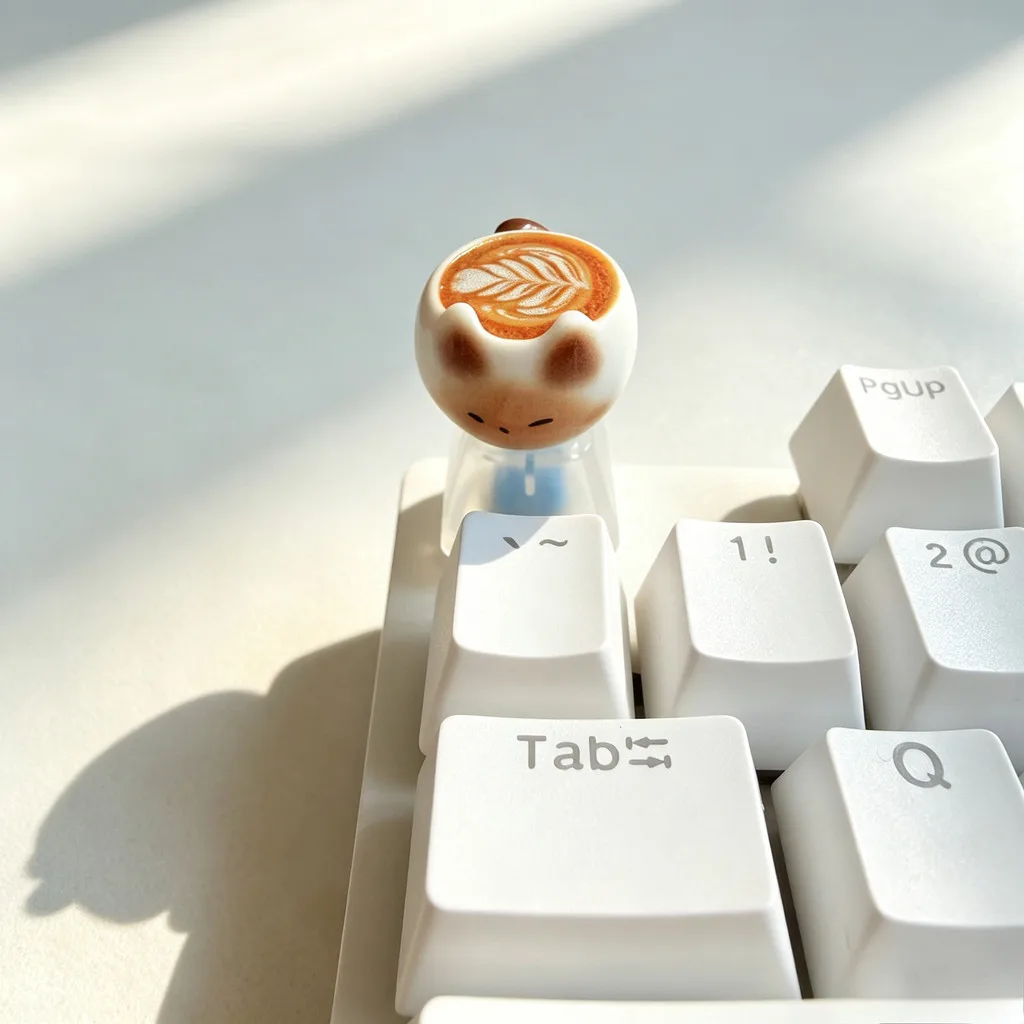 Cute Cartoon Cat Coffee Cup Keycaps Cute Beautiful Girl Transparent Personalized Gift Mechanical Keyboard Keycaps