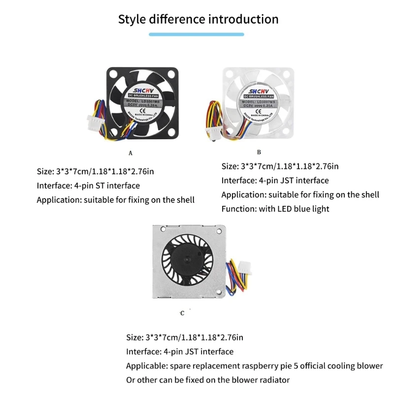 Ventilador resfriamento raspberrypi5, terminal jst 4 pinos para soprador dedicado pi5 3007, envio direto