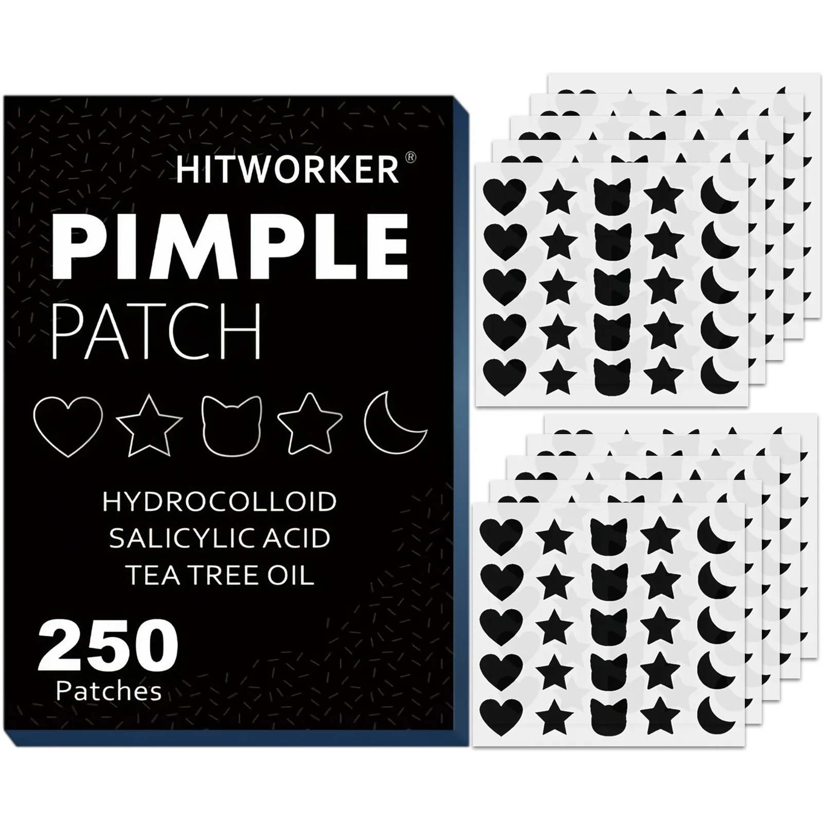 رقع حب الشباب هيدروجيل، 250 قطعة في كل صندوق، رقع حب الشباب للتنظيف العميق، تغطية البثور بشكل فعال، مناسبة لكل من الرجال