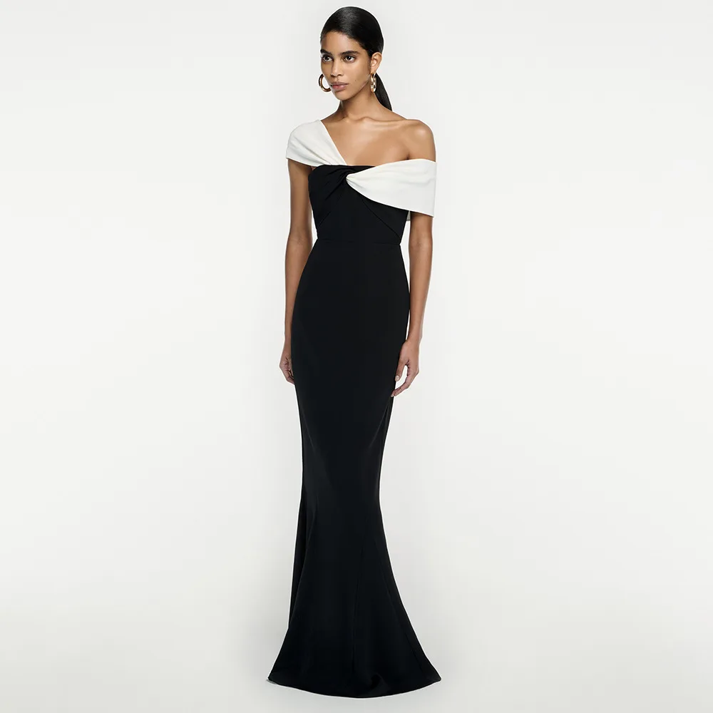 2024 Autumn Black and White Contrasting Color Knot Fishtail Skirt Long Skirt Sexy Evening Gown High-end Women's Wear