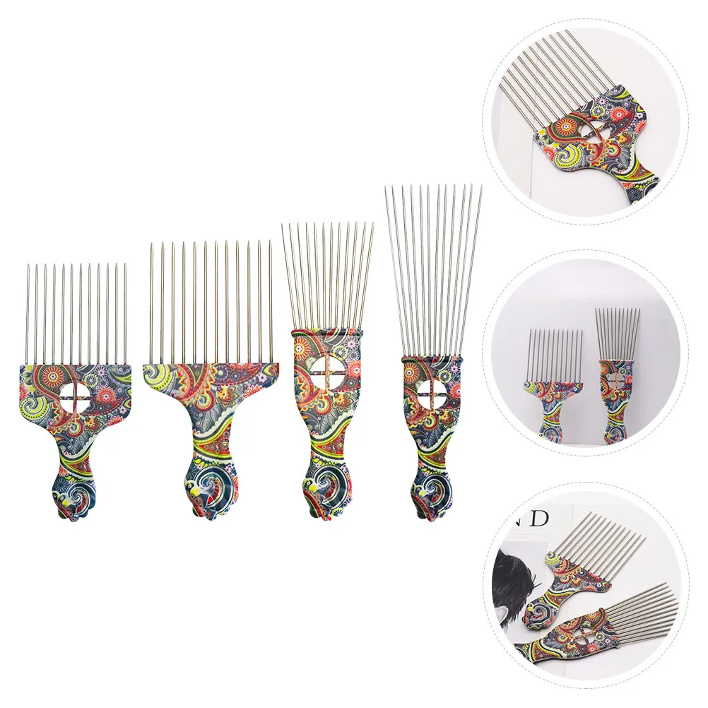 

4PCS Retro Pattern Steel Combs Durable ABS Wide Teeth Hair Pick Updo Styling Detangling Accessories Travel Work Everyday Use