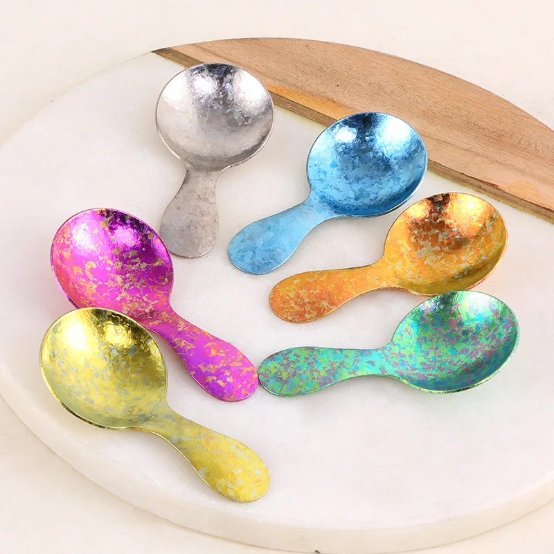 LMM pure titanium spoon crystal ice flower dessert small round spoon titanium tableware short handle dessert spoon