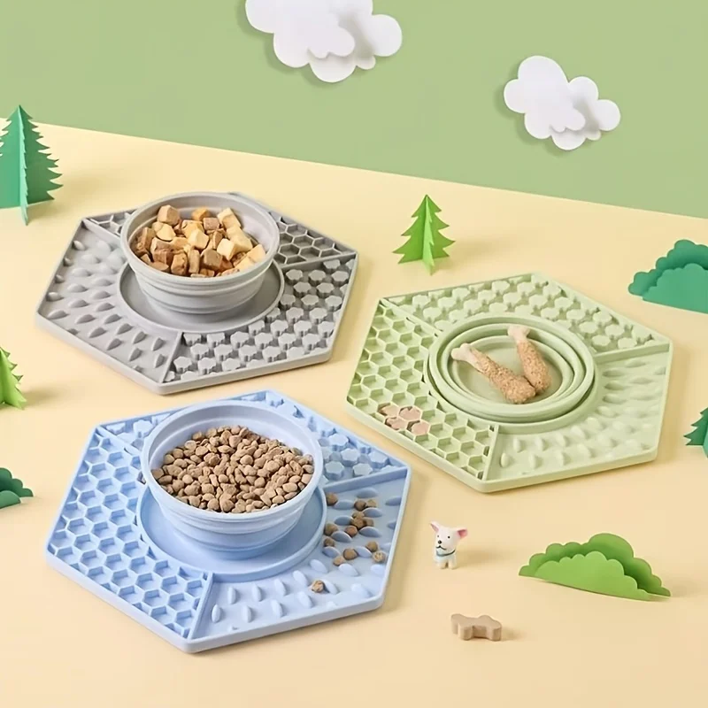 Two-in-One Licking Pad - Pet Feeding Bowl - Dog and Cat Foldable Slow Eating Bowl - Anti-slip Bottom - Silicone Licking Pad