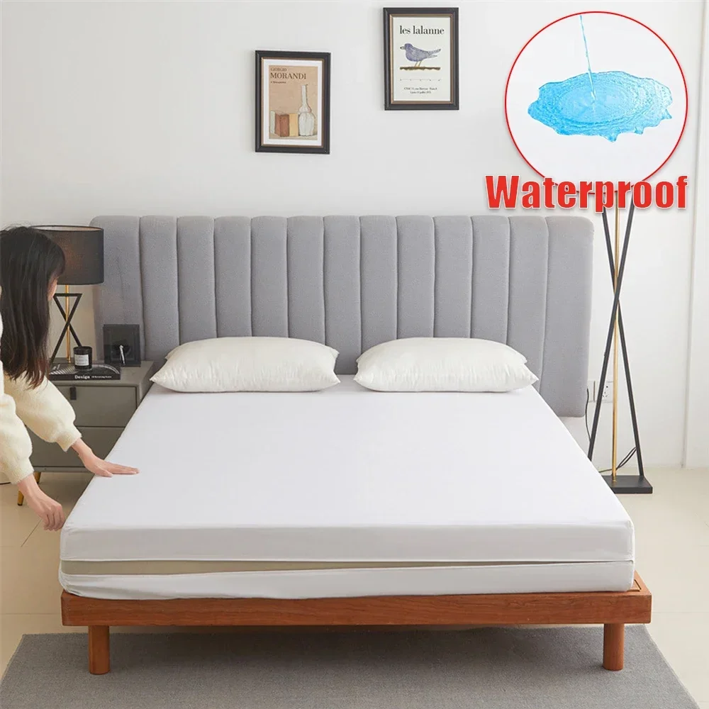 6Sides Fully Enclosed Waterproof Mattress Cover with Zipper Machine Washable Dust-proof Anti-mite Mattress for Single Double 침대보