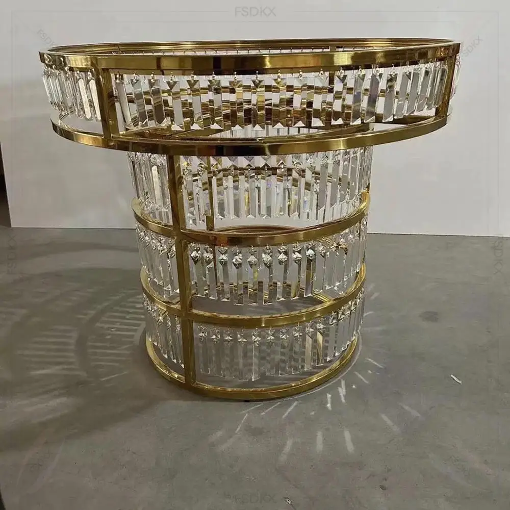 

FSDKX Crystal Cake Table New Decoration Stainless Steel Cake Table for the Wedding