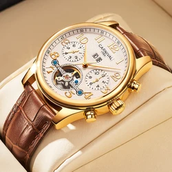 Carnival Brand Luxury Tourbillon Watches Leather Calendar Week Month High-End Mechanical Watch Business Men Automatic Clock