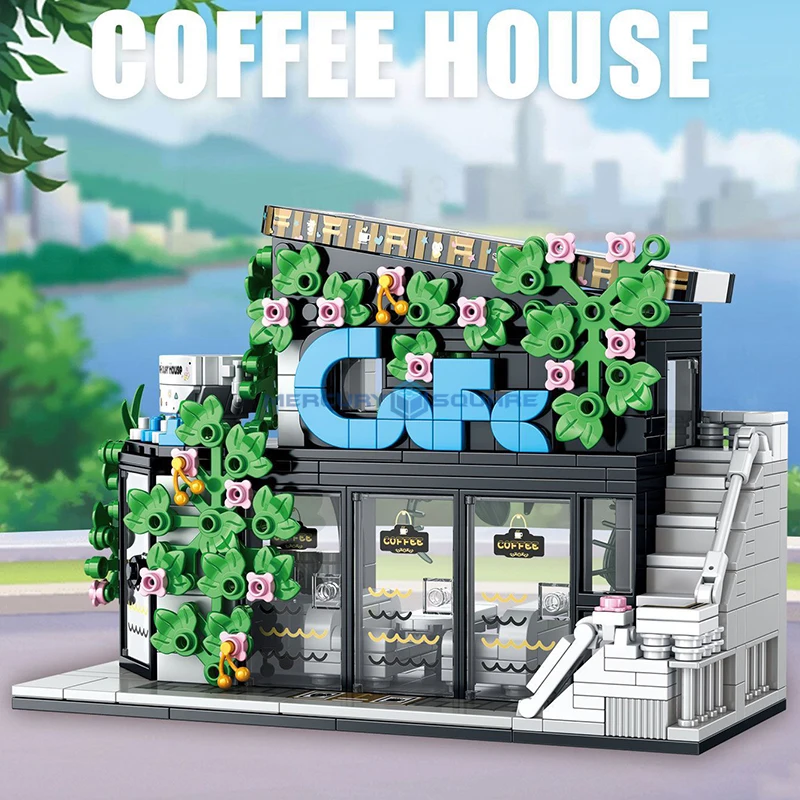 Blocos de construção de casa de café moc t2070 modelo tijolos cidade vista rua loja ideias arquitetura brinquedo kit presente crianças meninas meninos