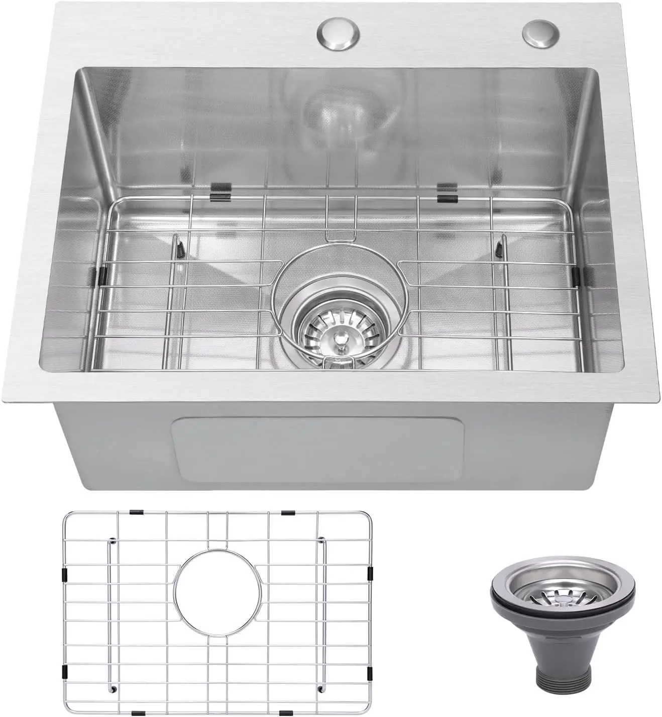 

20x16" Drop-In Stainless Steel Kitchen Sink, 9" Deep Basin with 3D Embossed Finish & Accessories