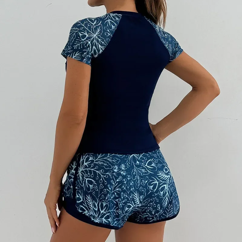 Maiô feminino tankini conjunto feminino manga curta roupa de banho 2025 surf esportes piscina beachwear trajes de banho de duas peças com shorts