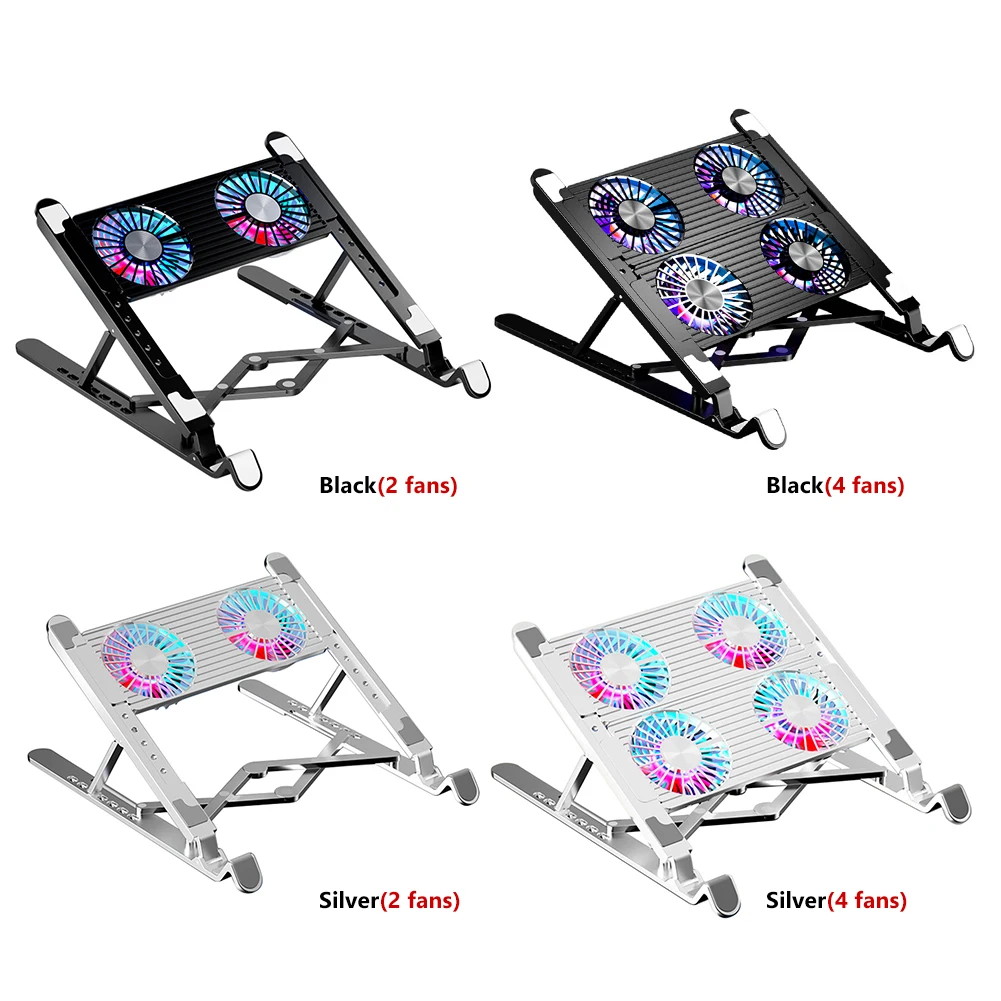 Notebook Stand with 2/4 Fans Foldable Laptop Cooling Fan RGB Silent Gaming Laptop Cooler Fan 7 Height for 11-17.3 Inch Laptops
