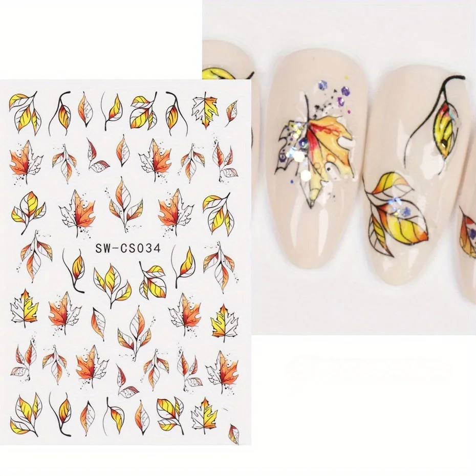 秋のカエデの葉のネイルステッカー 2 枚、毎日、休日、パーティーに簡単に貼れる DIY ネイルデコレーションステッカー